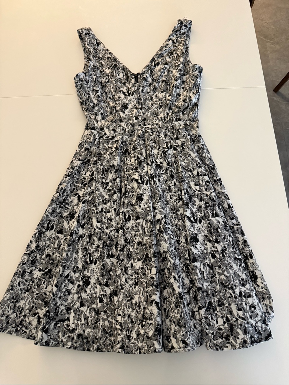Opening Ceremony Black & White Abstract V-Neck Fit-and-Flare Dress